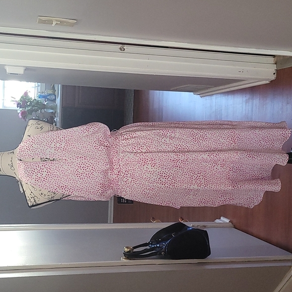 Express Pink and White side high low dress with belt - Picture 6 of 8